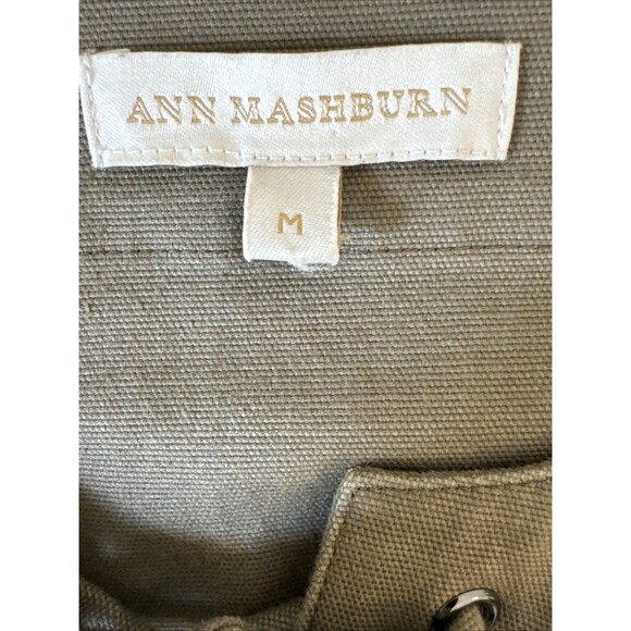 Ann Mashburn Size M Shift Dress Military Green Minimalist Cotton Blend Lace Up - Picture 3 of 8